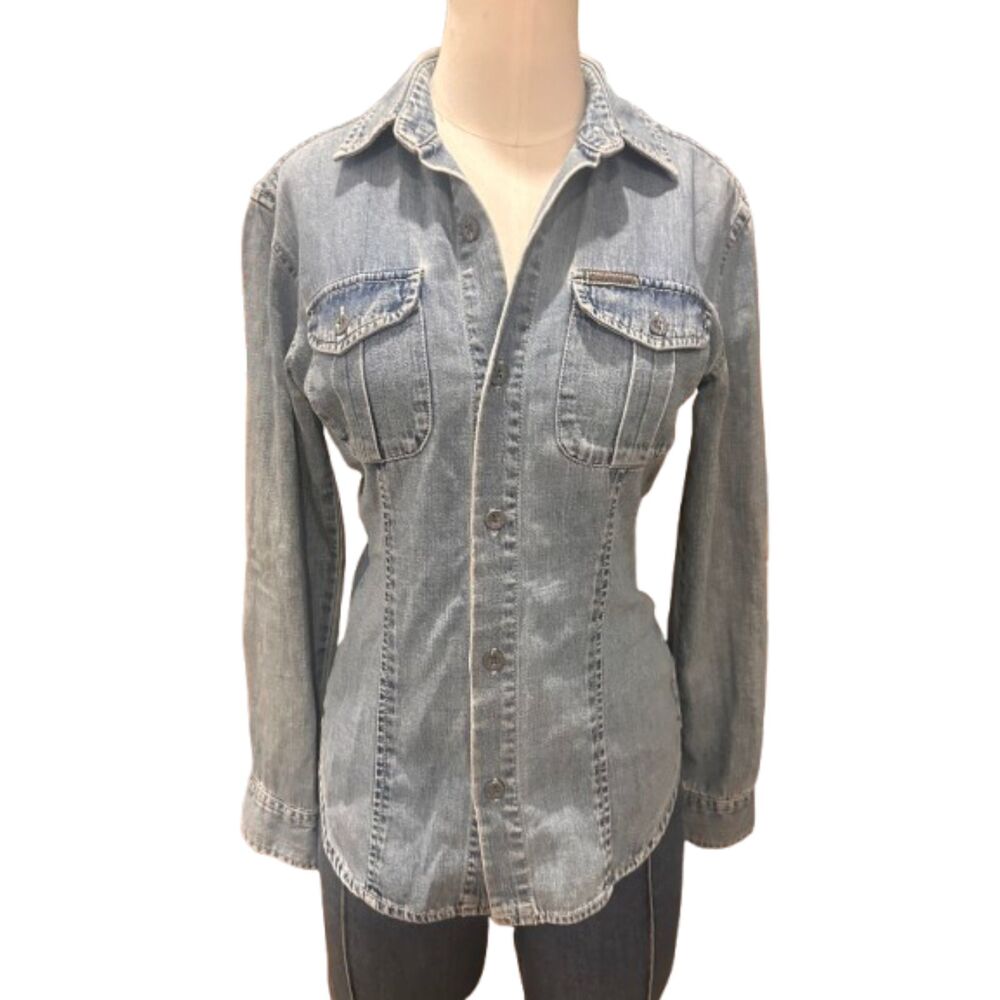 Vintage early 90s Calvin Klein CK Jeans Fitted Denim Shirt Petite XS